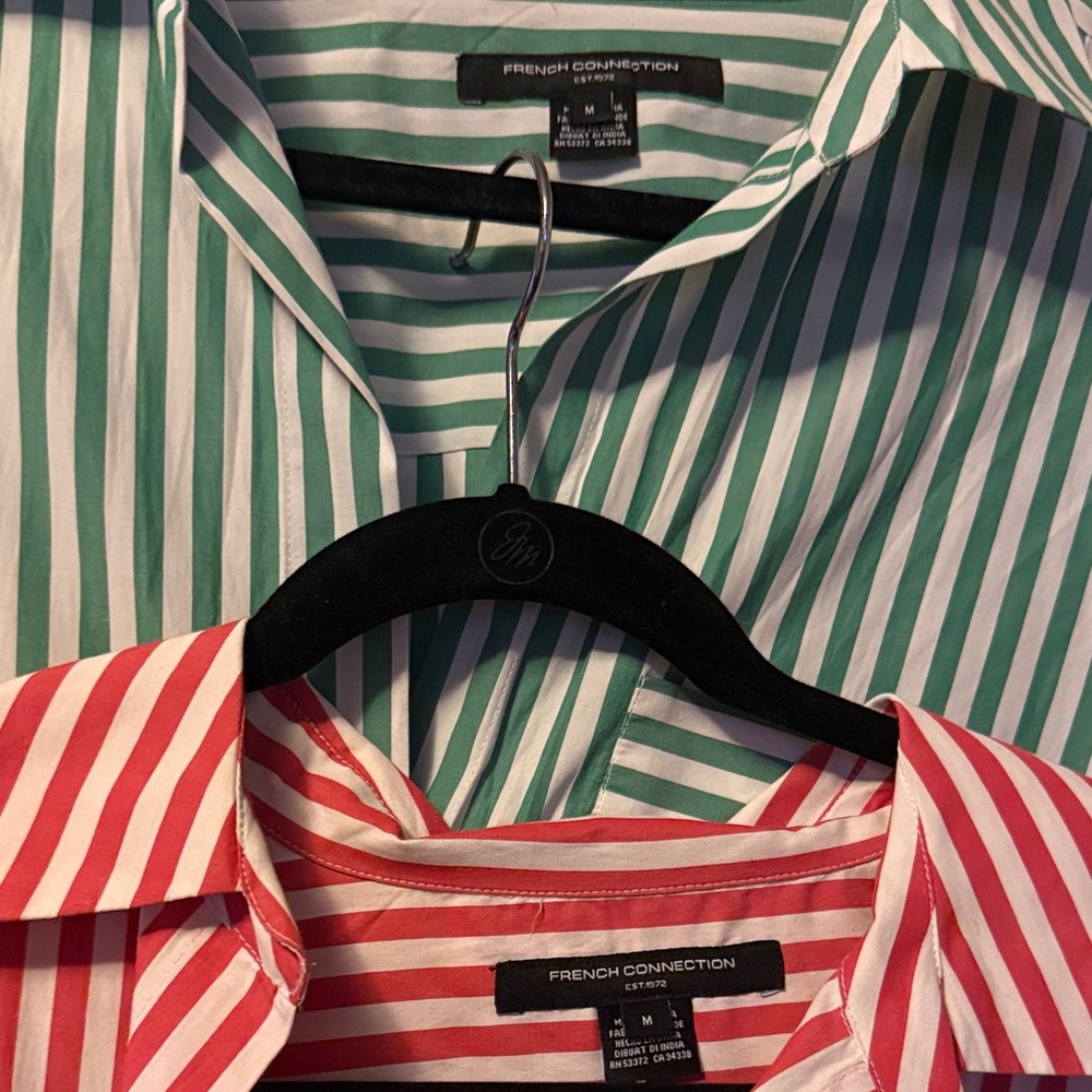 2 pack - French Connection Striped Button-Up Shirts - Red and Green - Picture 2 of 5